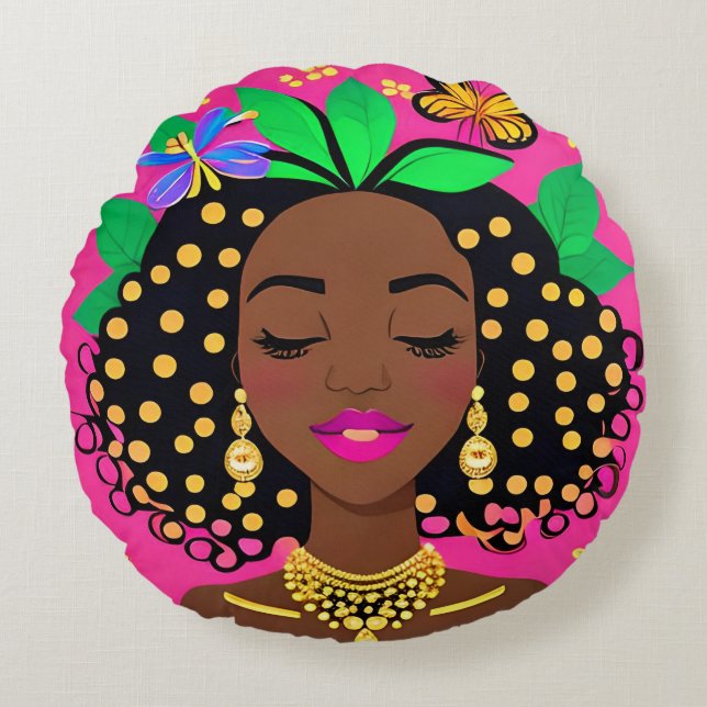 Was mich glücklich macht rundes kissen (Vorderseite)