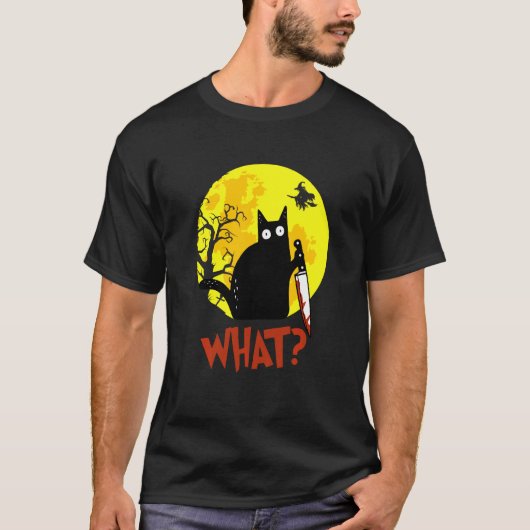 Was Murderous Cat Holding Knife Funny Halloween C T-Shirt (Vorderseite)