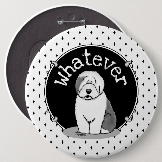 Was? Old English Sheepdog (Grau 1) Funny Button (Vorne & Hinten)