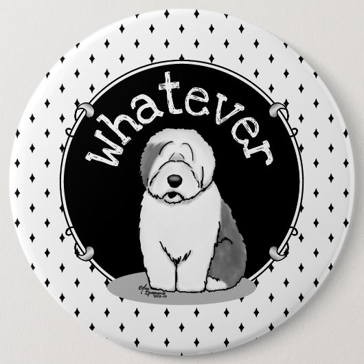 Was? Old English Sheepdog (Grau 1) Funny Button (Vorderseite)