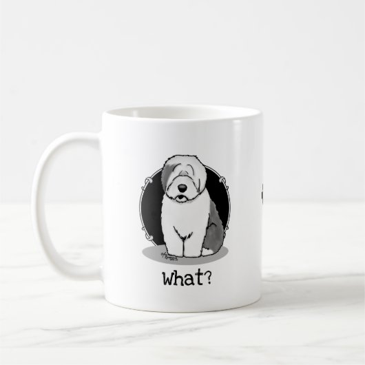 Was? Old English Sheepdog (Grau 1) Funny Kaffeetasse (Links)