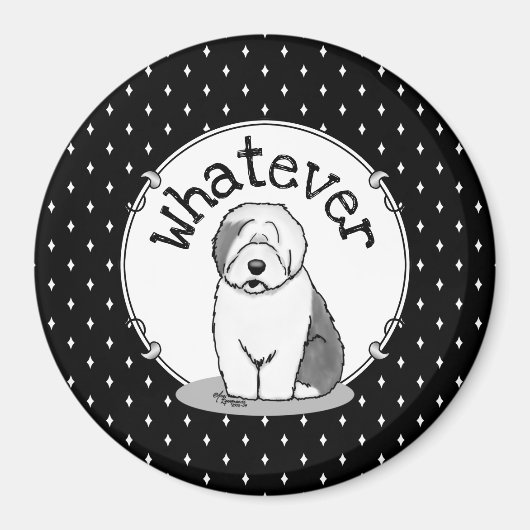Was? Old English Sheepdog (Grau 1) Funny Magnet (Vorne)