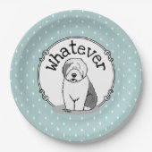 Was? Old English Sheepdog (Grau 1) Funny Pappteller (Vorderseite)