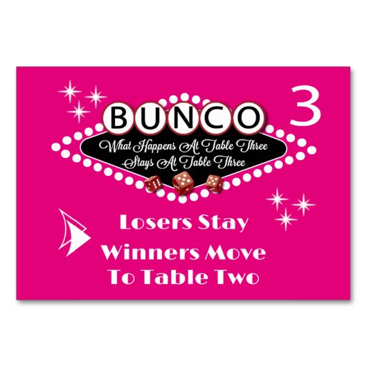 Was passiert bei Bunco Table Card #3? Tischnummer (Vorderseite)