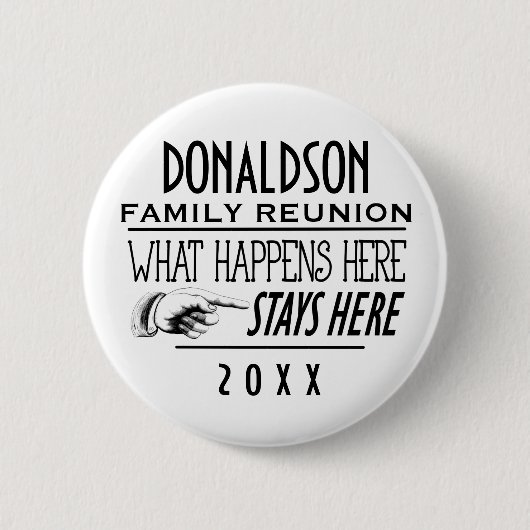 Was passiert hier Spaß Familie Wiedersehen Geschen Button (Vorderseite)