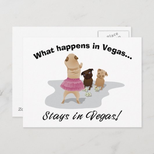 Was passiert in Vegas Mops Bachelor Party, Geschen Postkarte (Vorne/Hinten)