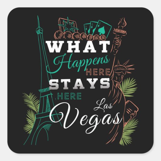 Was passiert in Vegas? Quadratischer Aufkleber (Vorderseite)