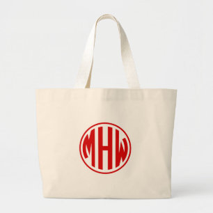 Was Red 3 Initial in einem Circle Monogram DIY BG Jumbo Stoffbeutel