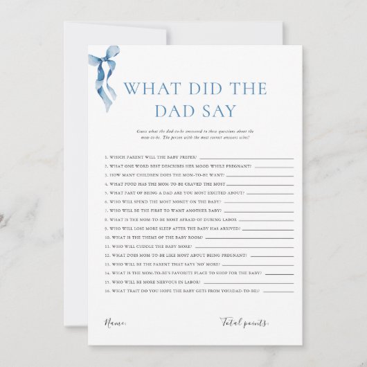 Was sagte der Vater Pastel Blue Bow Baby Dusche? Einladung (Vorderseite)