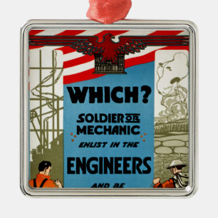 Was? Soldat oder Mechaniker Silbernes Ornament