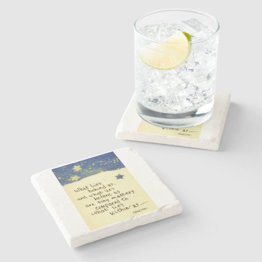 Was steckt hinter uns ...Emerson Quote zeichnend Steinuntersetzer (Seitenansicht)