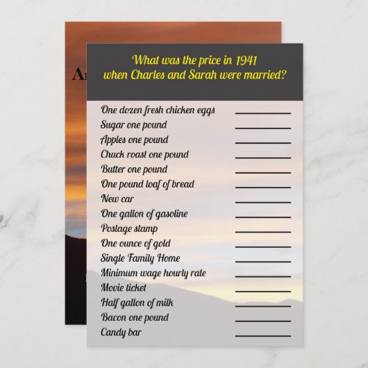 Was war das Preisspiel? | Family Wiedersehen Sunse Einladung (Vorne/Hinten)