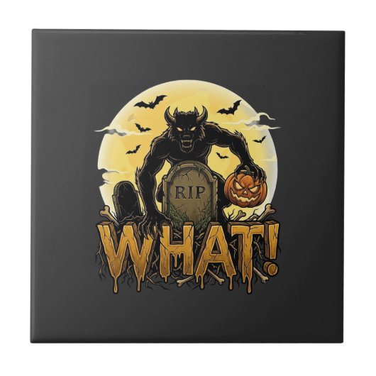 Was Werwolf-Kürbis-Grabstein Vollmond Fliese (Vorderseite)