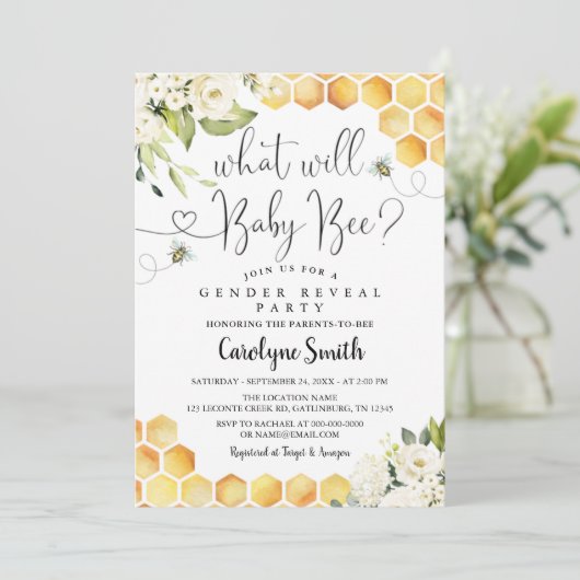 Was wird Baby Bee Gender Reveal Party Baby Bee? Einladung (Stehend Vorderseite)