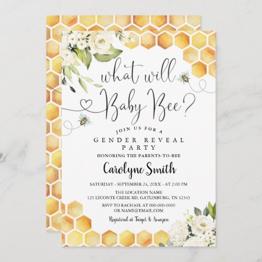 Was wird Baby Bee Gender Reveal Party Baby Bee? Einladung (Vorne/Hinten)