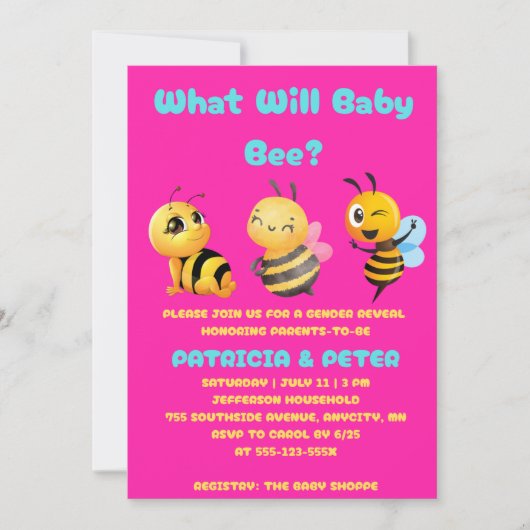 Was Wird Baby Bee Geschlecht Enthüllen Einladung (Vorderseite)
