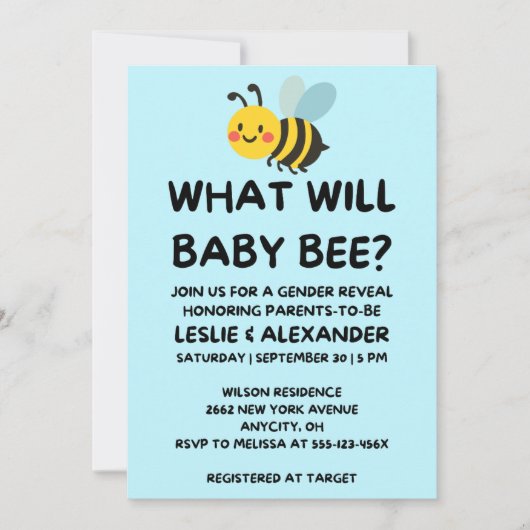 Was Wird Baby Bee Geschlecht Enthüllen Einladung (Vorderseite)