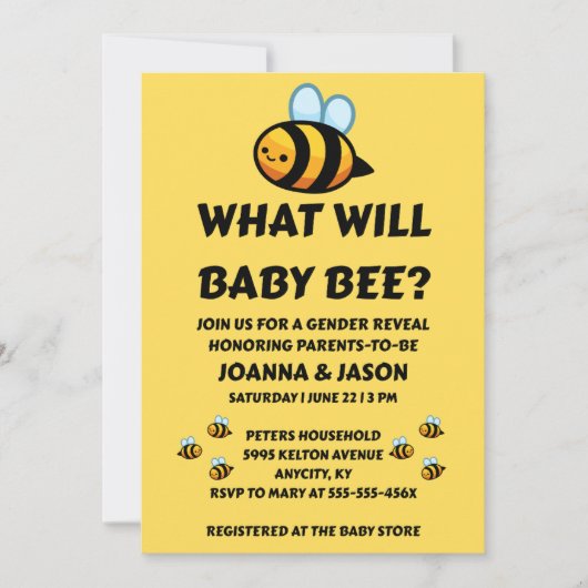 Was Wird Baby Bee Geschlecht Enthüllen Einladung (Vorderseite)