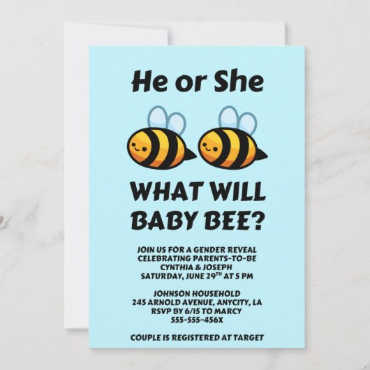 Was Wird Baby Bee Geschlecht Enthüllen Einladung (Vorderseite)