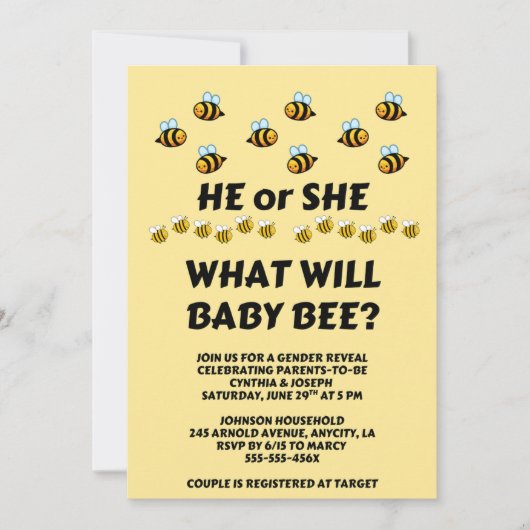 Was Wird Baby Bee Geschlecht Enthüllen Einladung (Vorderseite)