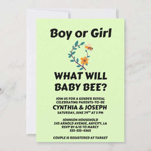 Was Wird Baby Bee Geschlecht Enthüllen Einladung (Vorderseite)