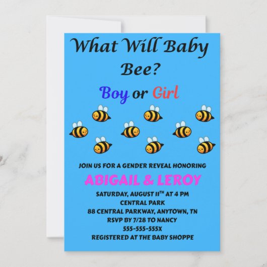 Was wird Baby Bee Geschlecht enthüllen Einladung (Vorderseite)