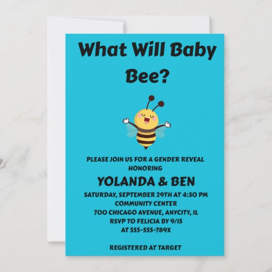 Was Wird Baby Bee Geschlecht Enthüllen Einladung (Vorderseite)