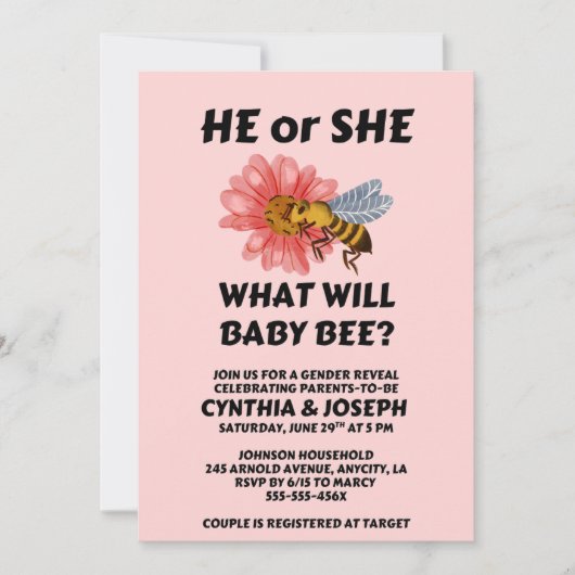 Was Wird Baby Bee Geschlecht Enthüllen Einladung (Vorderseite)