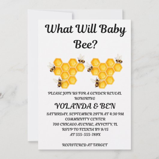 Was Wird Baby Bee Geschlecht Enthüllen Einladung (Vorderseite)