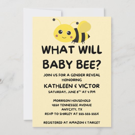 Was Wird Baby Bee Geschlecht Enthüllen Einladung (Vorderseite)