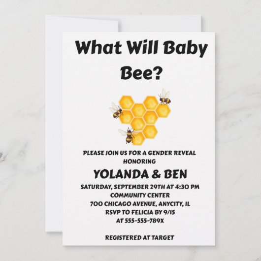 Was Wird Baby Bee Geschlecht Enthüllen Einladung (Vorderseite)