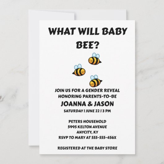 Was Wird Baby Bee Geschlecht Enthüllen Einladung (Vorderseite)