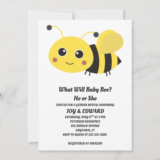 Was wird Baby Bee Geschlecht Enthüllung Einladung (Vorderseite)
