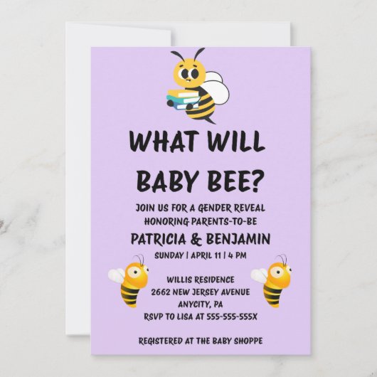 Was wird Baby Bee Geschlecht Enthüllung Einladung (Vorderseite)