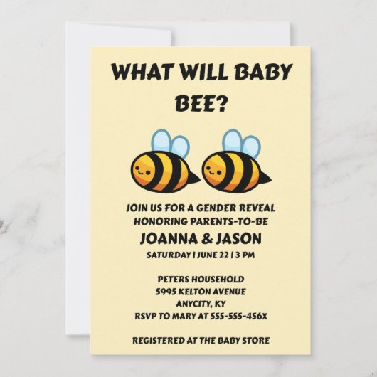 Was wird Baby Bee Geschlecht Enthüllung Einladung (Vorderseite)