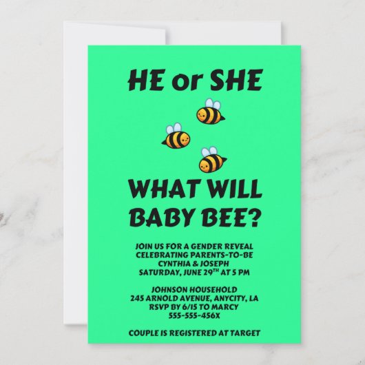 Was wird Baby Bee Geschlecht Enthüllung Einladung (Vorderseite)