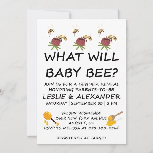 Was wird Baby Bee Geschlecht Enthüllung Einladung (Vorderseite)