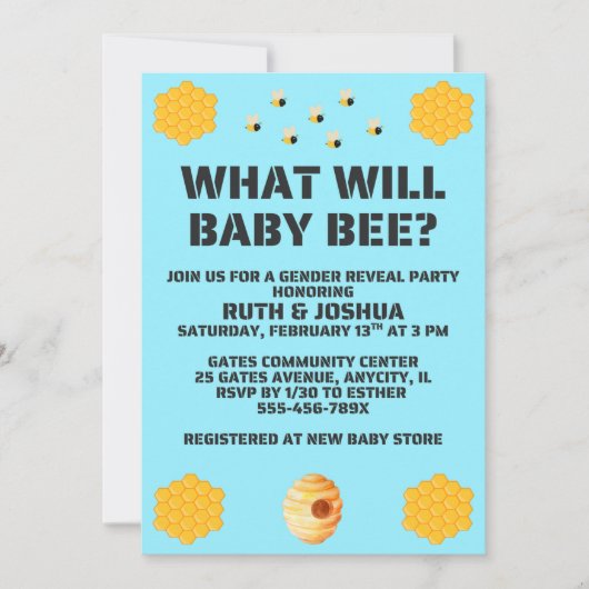 Was wird Baby Bee Geschlecht Enthüllung Einladung (Vorderseite)