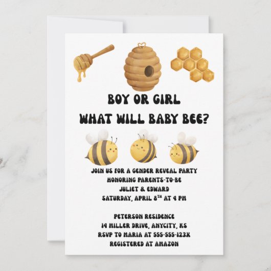 Was wird Baby Bee Geschlecht Enthüllung Einladung (Vorderseite)