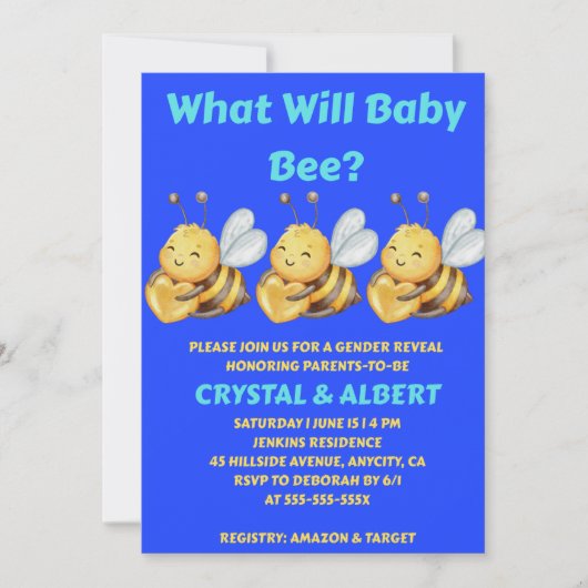 Was wird Baby Bee Geschlecht Enthüllung Einladung (Vorderseite)