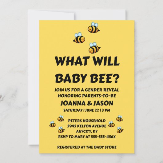Was wird Baby Bee Geschlecht Enthüllung Einladung (Vorderseite)