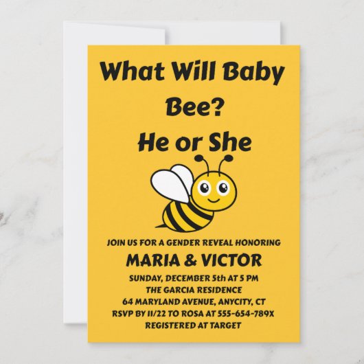 Was wird Baby Bee Geschlecht Enthüllung Einladung (Vorderseite)
