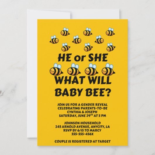 Was wird Baby Bee Geschlecht Enthüllung Einladung (Vorderseite)