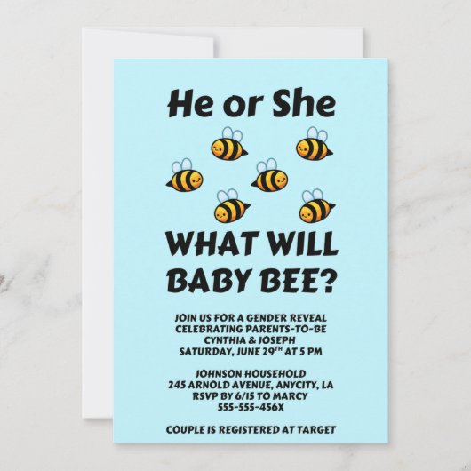 Was wird Baby Bee Geschlecht Enthüllung Einladung (Vorderseite)