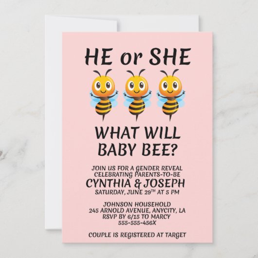 Was Wird Baby Bee Geschlecht Enthüllungsfeier Einl (Vorderseite)