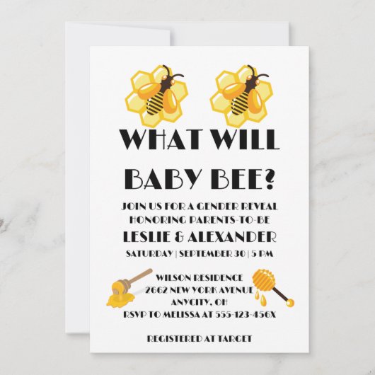 Was Wird Baby Bee Geschlecht Reveal Einladung (Vorderseite)
