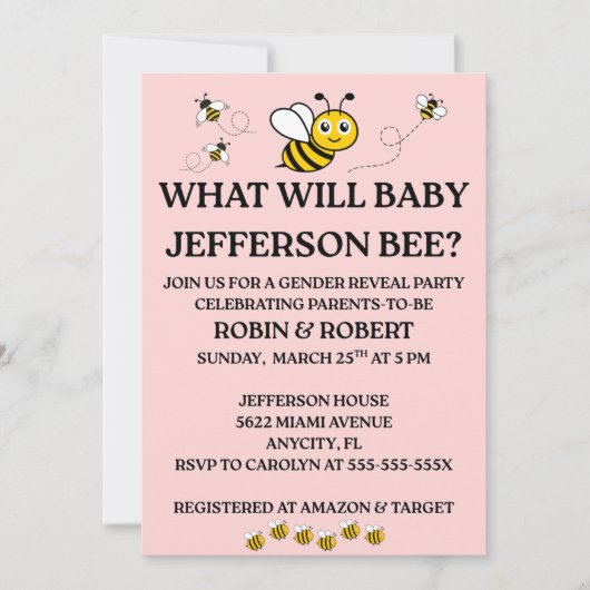 Was Wird Baby Bee Geschlecht Reveal Einladung (Vorderseite)