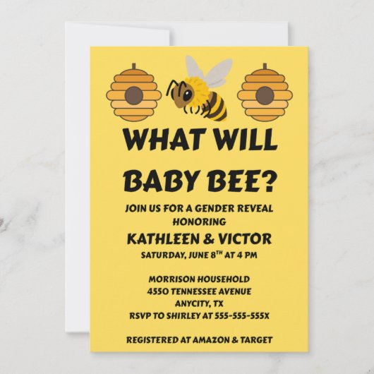 Was Wird Baby Bee Geschlecht Reveal Einladung (Vorderseite)