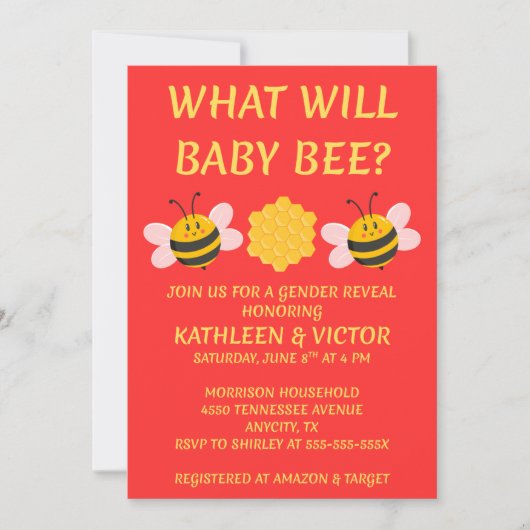 Was Wird Baby Bee Geschlecht Reveal Einladung (Vorderseite)