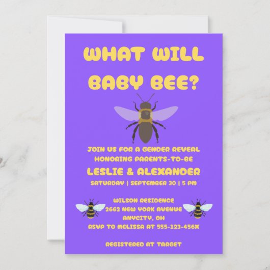 Was Wird Baby Bee Geschlecht Reveal Einladung (Vorderseite)